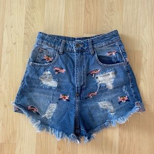Zara Pink Panther Print Jeans Shorts